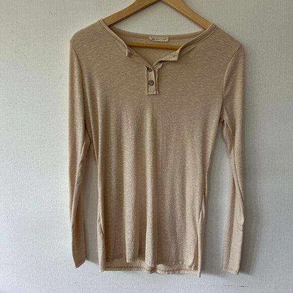 Reb in J 220 Thermal Shirt Womens Medium Cream Henley Button Detail Long Sleeve - Picture 1 of 7